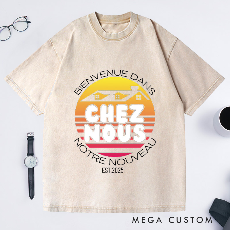 Personalized Custom EST Chez Nous T-Shirt Retro Sunset Housewarming New Home Celebration