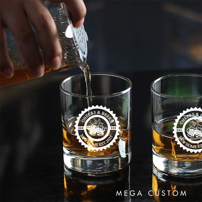 Personalized New Home Whiskey Glass Engraved Cheers and Beers Wedding Housewarming Gift 300 ML Wine Glass New House Moving House Gift for Him Her