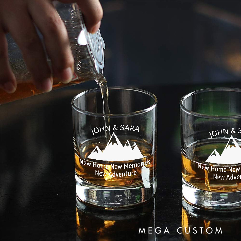 Personalized Whiskey Glass with New Home New Memories New Adventure Engraved Wedding Housewarming His and Hers Wine Glass Tumbler Moving House Gift