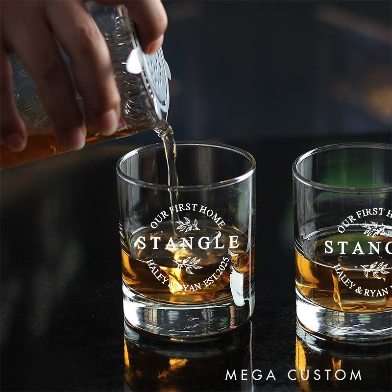Personalized Our First Home Whiskey Glass Custom Engraved His and Hers Housewarming Bourbon Glasses Wedding New Home Cup Moving House Gift Homeowner