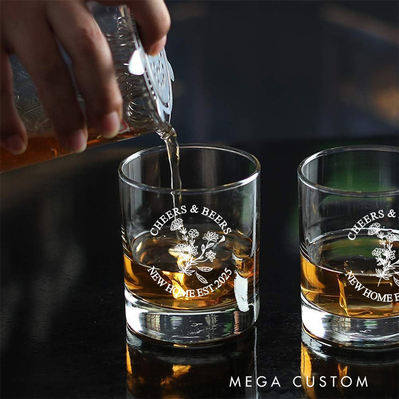 Personalized New Home Whiskey Glass Engraved Custom Cheers and Beers Housewarming Bourbon Glasses Wedding New Home Moving House Gift for Homeowner
