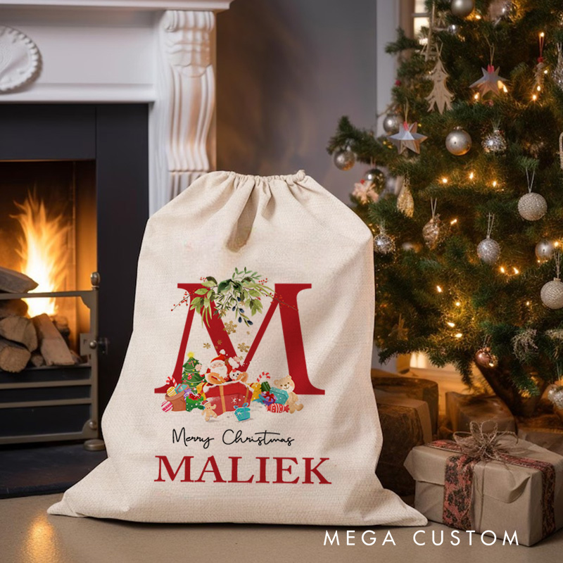 Personalised Christmas Toy Sack-Name & Initial Christmas Gift Bag Christmas Gift 