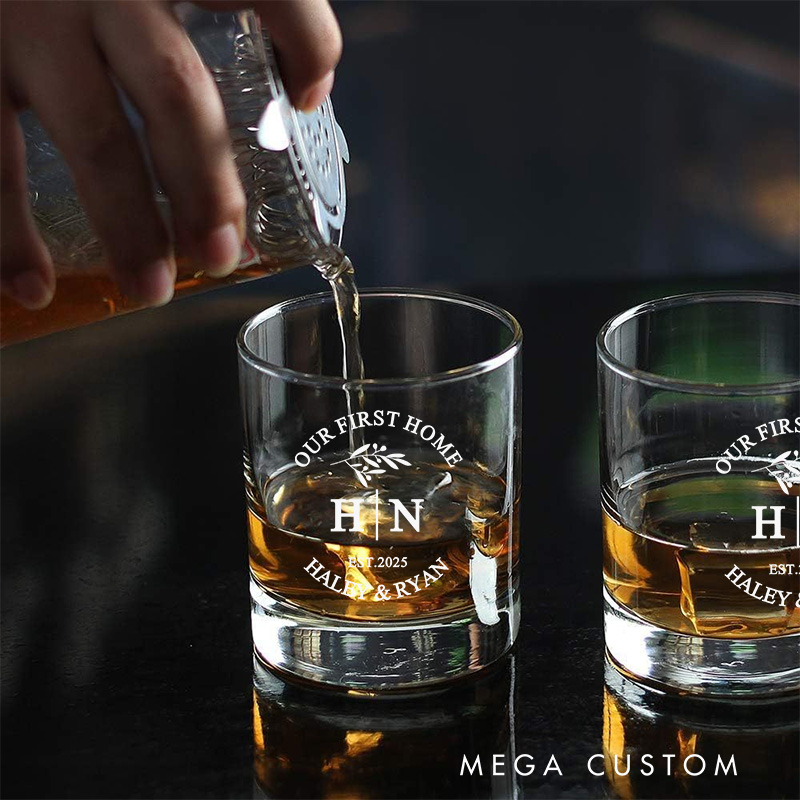 Personalized Our First Home Whiskey Tumblers Engraved His And Hers Initial Whiskey Glass Custom Design Glass Wedding Housewarming Gift New Home Gift