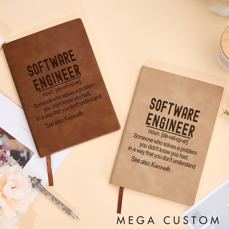 Personalized Engineer Programmer Leather Notebook Computer Technology Lovers Journal Gift for Geek Nerd