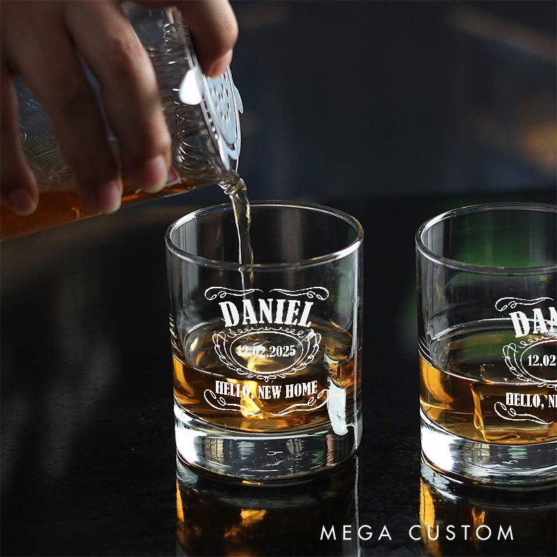 Personalized Hello New Home Whiskey Tumbler Custom Engraved Name Whiskey Glass New Homeowner Gift Housewarming Gift Bourbon Glass Moving House Gift