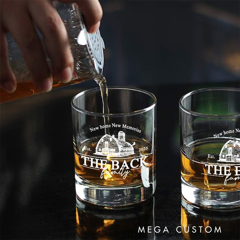 Personalized New Home New Memories Whiskey Tumblers Engraved Family Name Whiskey Glass for New Homeowner Housewarming Gift Moving House Gift
