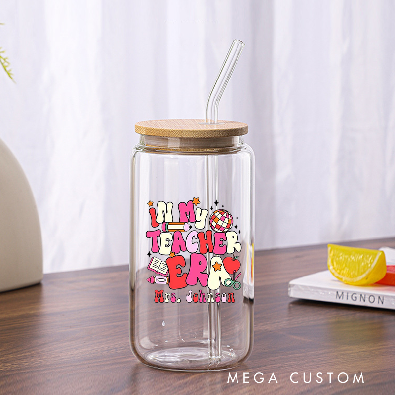 Personalized Teacher Tumbler with Lid and Straw In My Teacher Era Custom Glass Coffee Cup Teacher Appreciation Gift