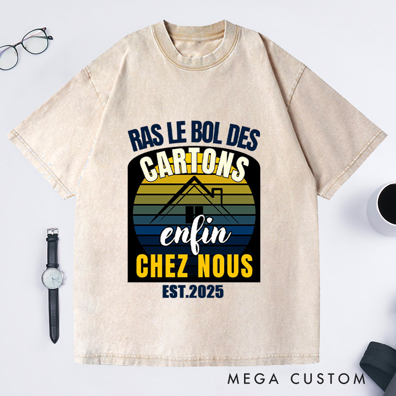 Personalized Ras Le Bol Des Cartons T-Shirt Retro Sunset French Housewarming Custom Moving Joyful Gift