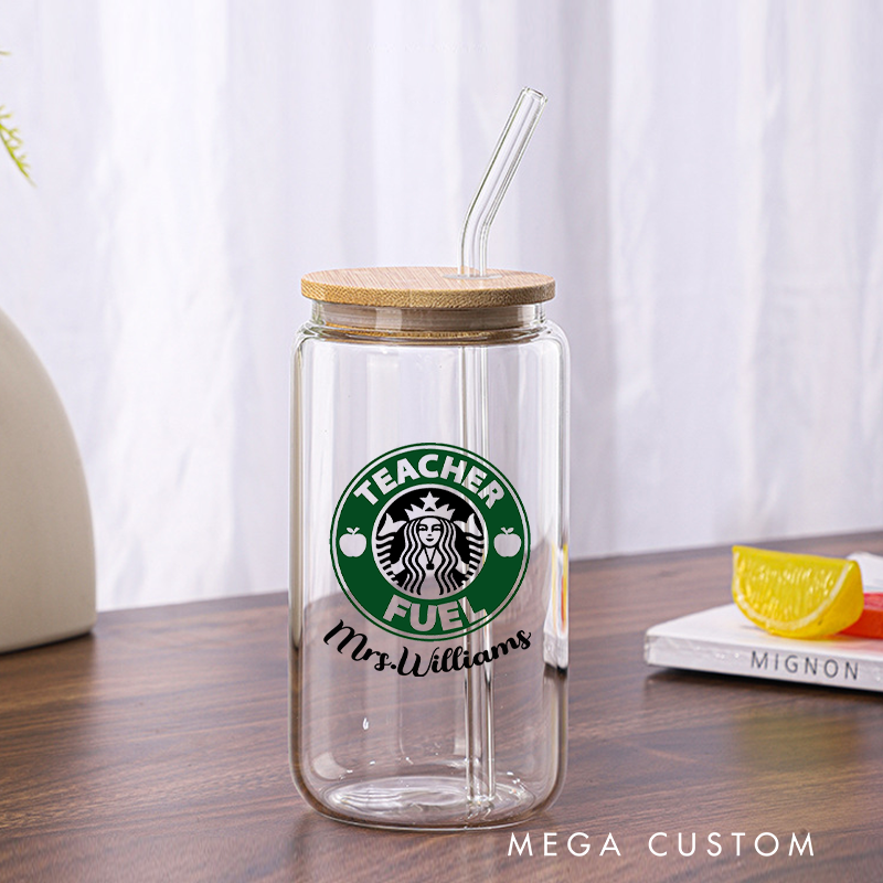 Personalized Teacher Tumbler with Lid and Straw a Popular Coffee Logo Coffee Loving Teachers Custom Glass Coffee Cup Teacher Appreciation Gift