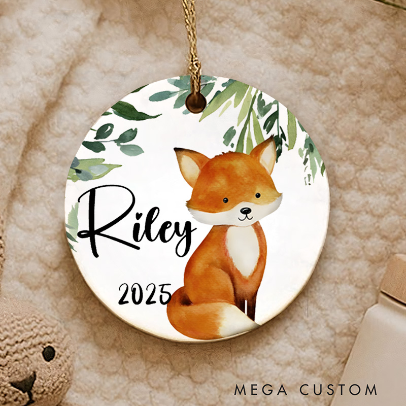 Personalized Baby Fox First Christmas Ornament Featuring Woodland Charm Christmas Ornament