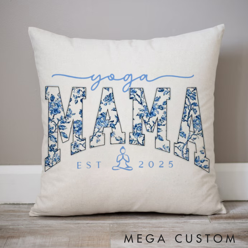 Personalized "Yoga Mama" Pillows Blue and White Pattern Pillows Yoga Pillows Gift  Idea for Yoga Lover