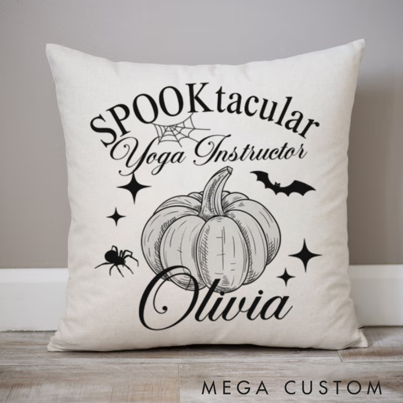 Personalized "SPOOKtacular Yoga Instructor" Themed Pillows Halloween Element Pillows Yoga Pillows Gift  Idea for Yoga Lover