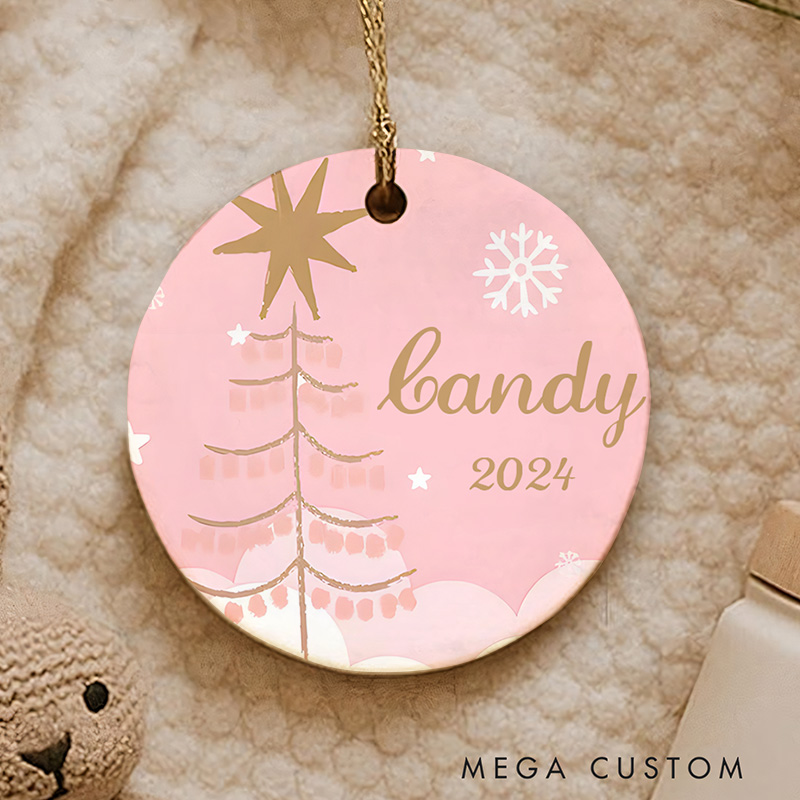 Personalized Pink Christmas Tree Ornament Featuring Elegant Holiday Accents Christmas Ornament