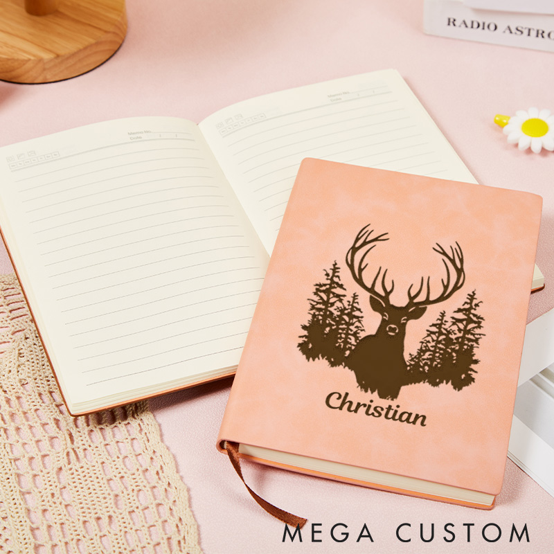 Personalized Majestic Wilderness Leather Notebook The Stag In The Forest Journal Gift for Traveling Hiking Outdoor Lovers 