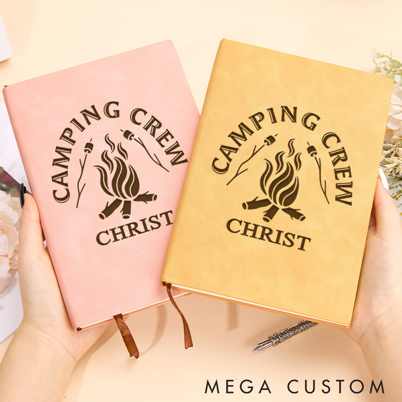 Personalized Camping Crew Leather Notebook Bonfire Memories Journal Gift for Traveling Hiking Outdoor Lovers 