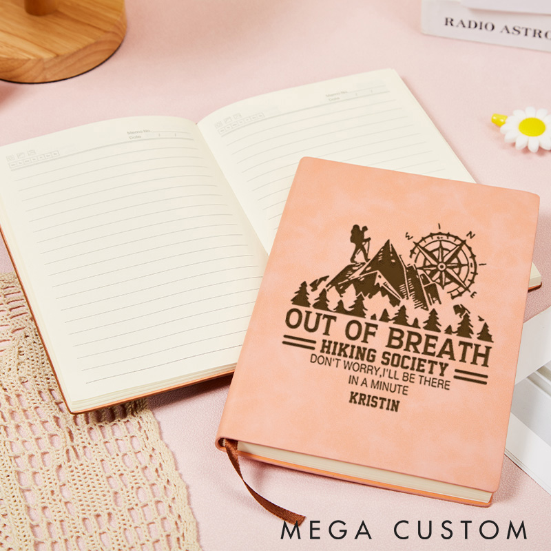 Personalized Traveling Hiking Journal Out Of Breath Hiking Society Leather Notebook Gift Outdoor Lovers 