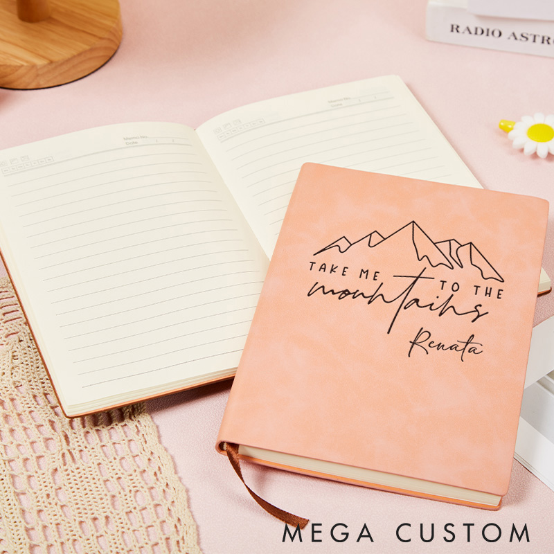 Personalized Take Me To The Mountains Leather Notebook A Call To Adventure Traveling Hiking Journal Gift for Outdoor