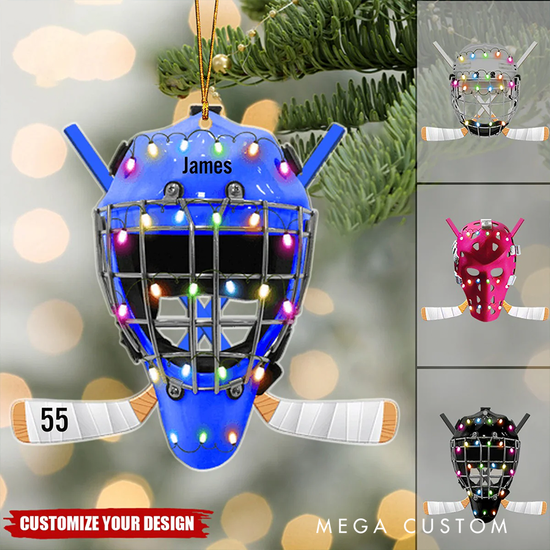 Personalized Hockey Helmet Ornament with Custom Name and Number Design