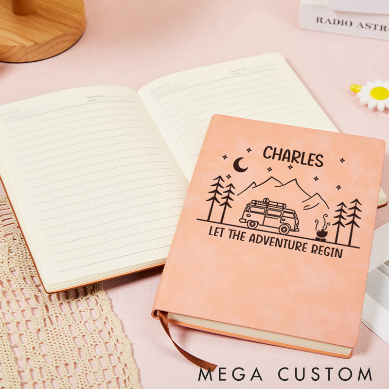 Personalized Let The Adventure Begin Leather Notebook Camping Traveling Hiking Journal Gift Outdoor