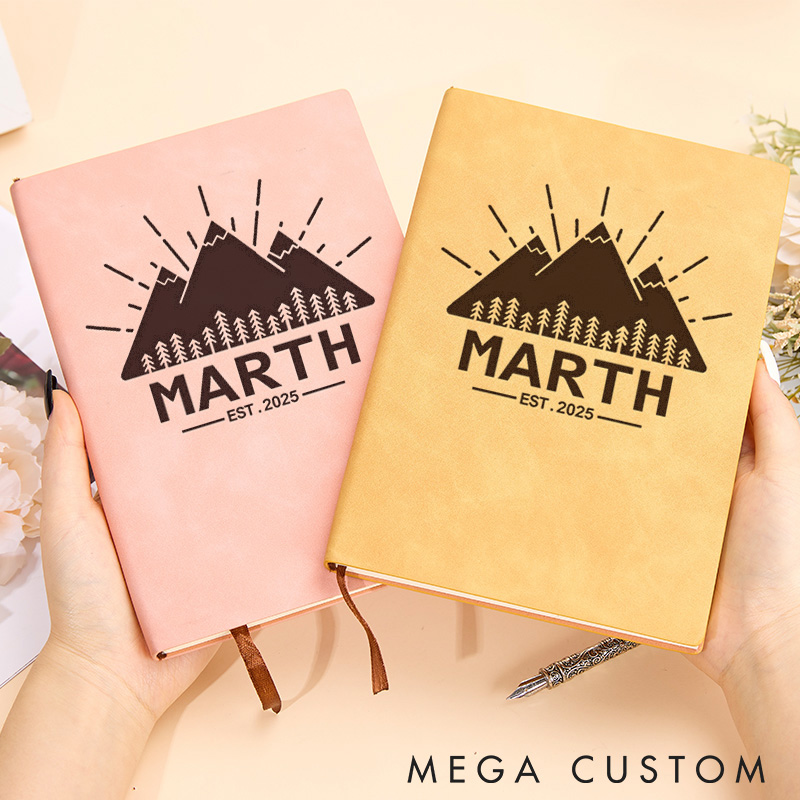 Personalized Mountain Adventure Leather Notebook Camping Traveling Hiking Journal Gift for Outdoor