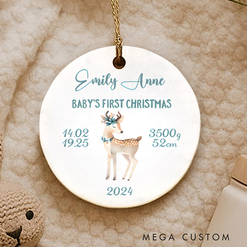 Personalized Baby's First Christmas Ornament Featuring Birth Stats And Festive Details Christmas Ornament