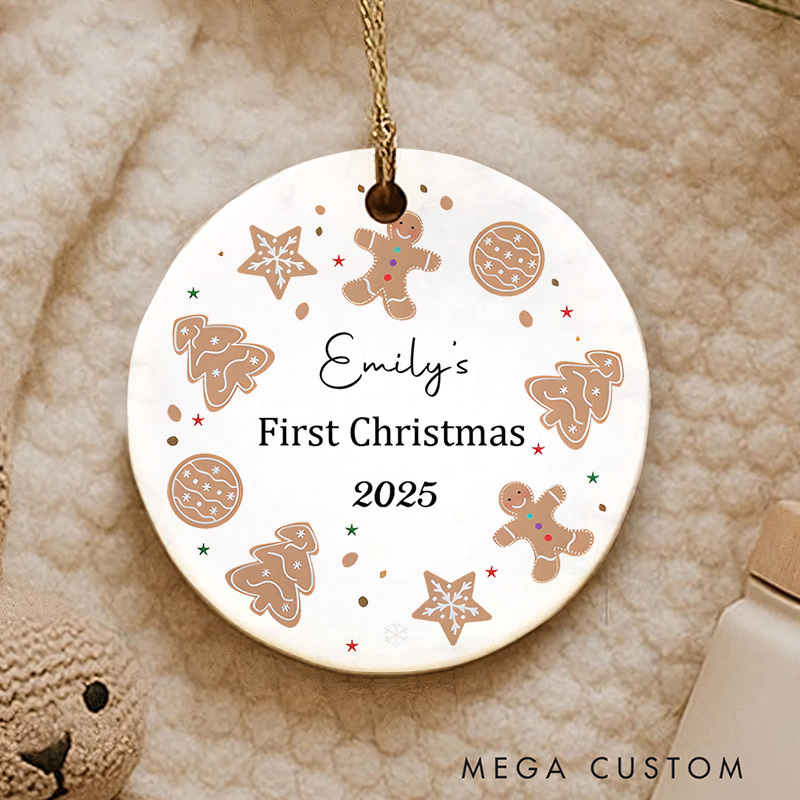 Personalized Gingerbread First Christmas Ornament Featuring Sweet Holiday Accents Christmas Ornament