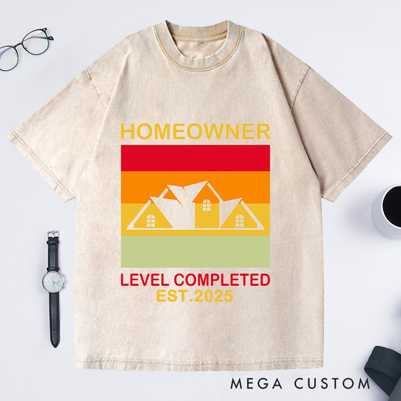 Personalized Custom Level Completed Homeowner T-Shirt Housewarming Retro Gift