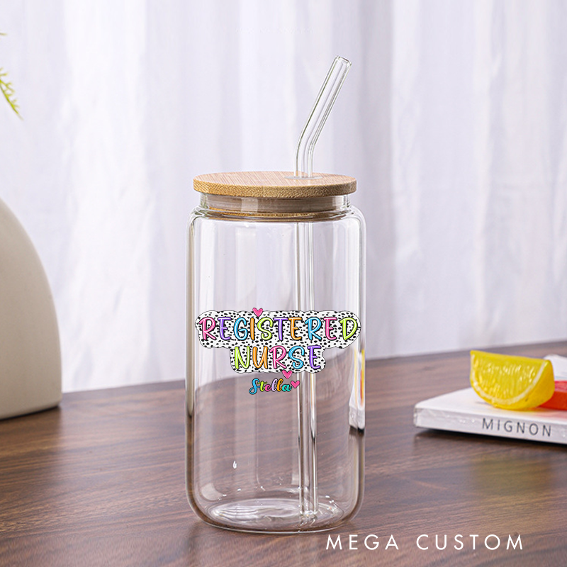 Personalized Nurse Tumbler with Lid and Straw Registered Nurse Custom Glass Coffee Cup Nurse Appreciation Gift