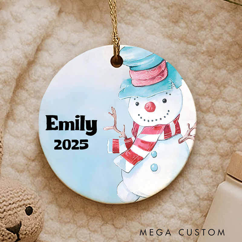 Personalized Snowman Christmas Ornament Highlighting Name And Playful Winter Scene Christmas Ornament