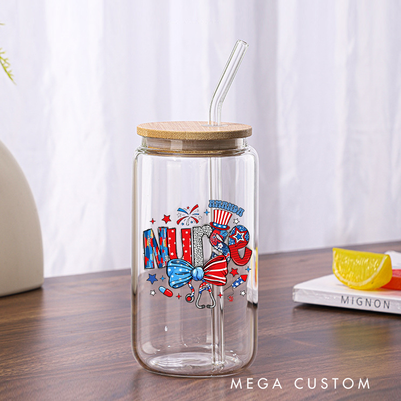 Personalized Nurse Tumbler with Lid and Straw Enhanced with Festive Elements Custom Glass Coffee Cup Nurse Appreciation Gift