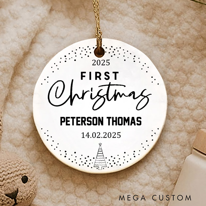 Personalized Elegant First Christmas Ornament Highlighting Joyful Holiday Spirit Christmas Ornament