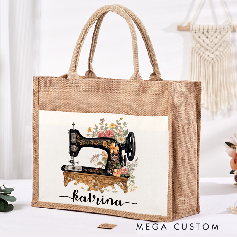 Personalized Sewing Machine Tote Bag Sewciopath Burlap Bag Sewing Lover Bag Tailor Bag with Name Sewing Lovers Gift Tailor Gift