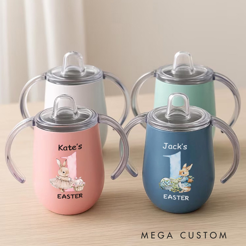 Personalized Cute Bunny 1st Easter Sippy Cup with Name Easter Party Birthday Gift for Newborns