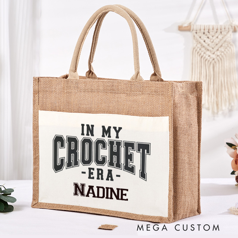 Personalized In My Crochet Era Tote Bag Tailor Burlap Bag with Name Sewing Lover Bag Sewing Gift Tailor Gift Quilter Gift