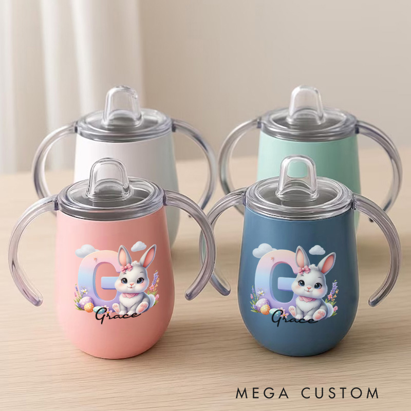 Personalized Cute Easter Bunny Initial Sippy Cup with Name Birthday Easter Gift for Baby