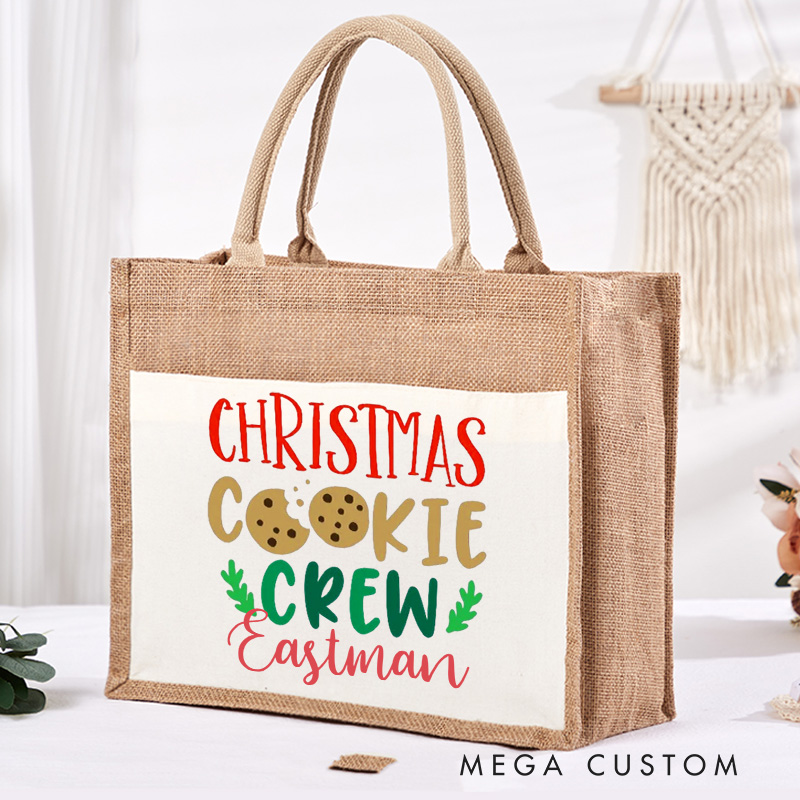 Personalized Christmas Cookie Crew Tote Bag Baking Burlap Bag with Name Christmas Tote Bag Christmas Gift Baking Lover Gift for Baker