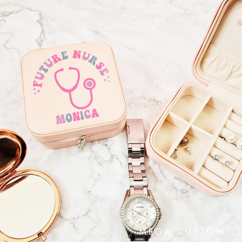 Personalized Jewelry Box for Nurse Custom Future Nurse Dreams Design Travel Jewelry Box Leather Jewelry Organizer Nurse Appreciation Gift 