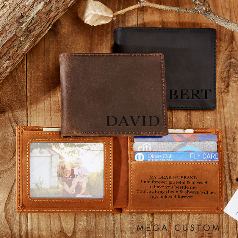 Personalized Engraved Leather Wallets for Mens Gifts for Dads or Boyfriend Birthday Gift