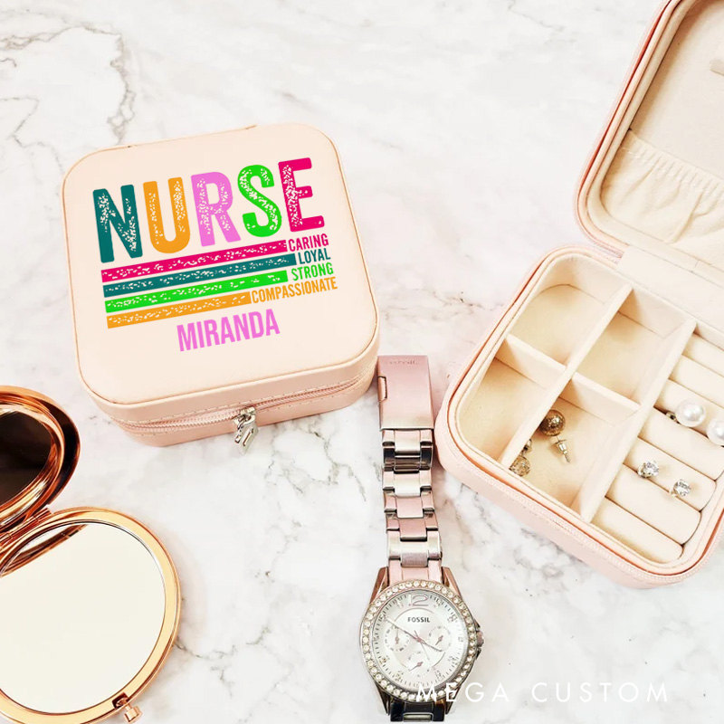 Personalized Jewelry Box for Nurse Custom Caring Loyal Strong Compassionate Colorful Nurse Qualities Design Jewelry Box Leather Jewelry Organizer