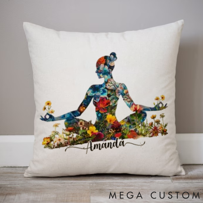 Personalized Yoga Meditation Silhouette Pillows Floral and Natural Element Pillows Yoga Pillows Gift  Idea for Yoga Lover