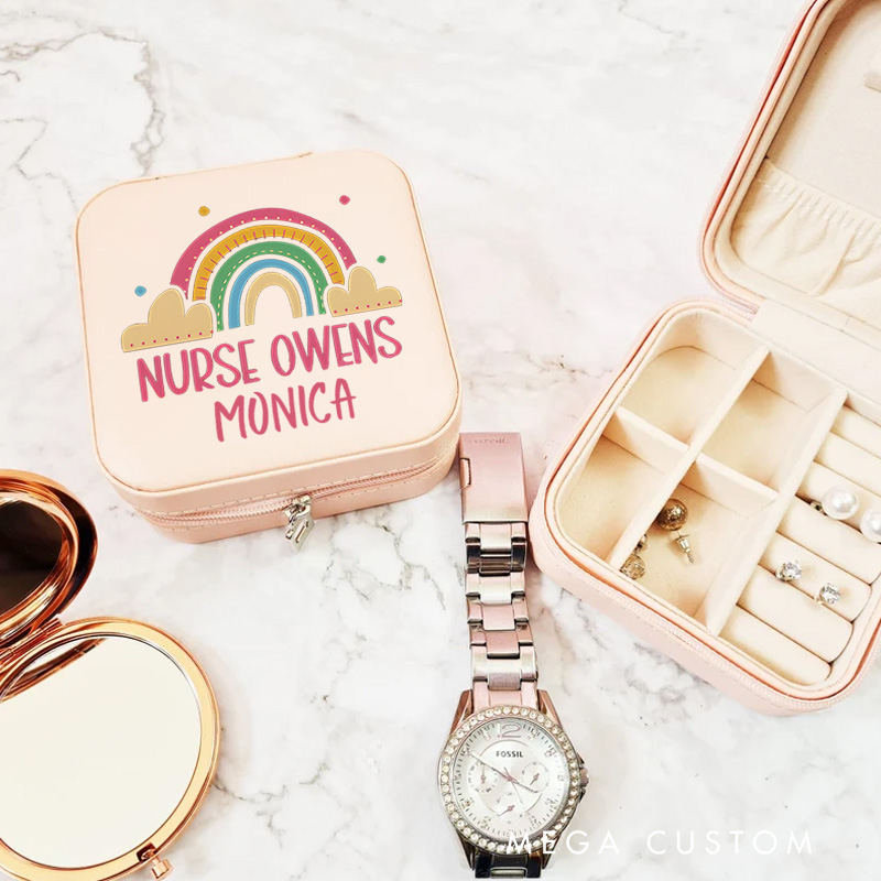 Personalized Jewelry Box for Nurse Custom Rainbow of Care Nurse Owens Design Travel Jewelry Box Leather Jewelry Organizer Nurse Appreciation Gift 