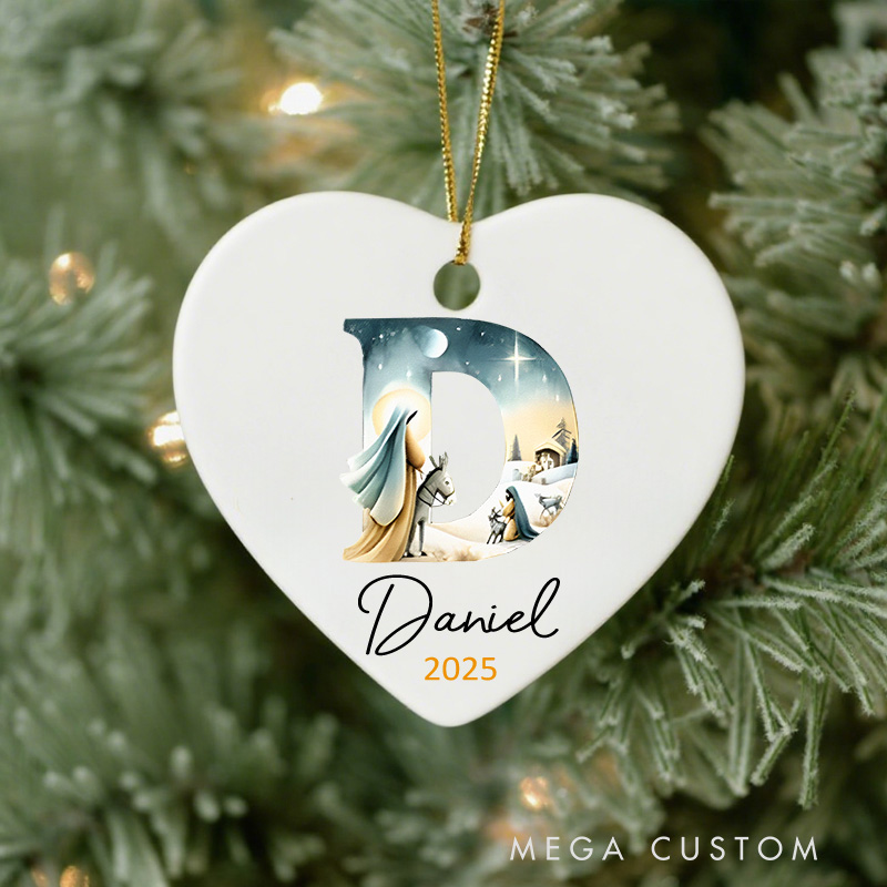 Personalized Jesus Nativity Letter Name Ceramic Christmas Ornament with Name and Years Christmas Tree Decor Religious Nativity Ornament Christian Gift