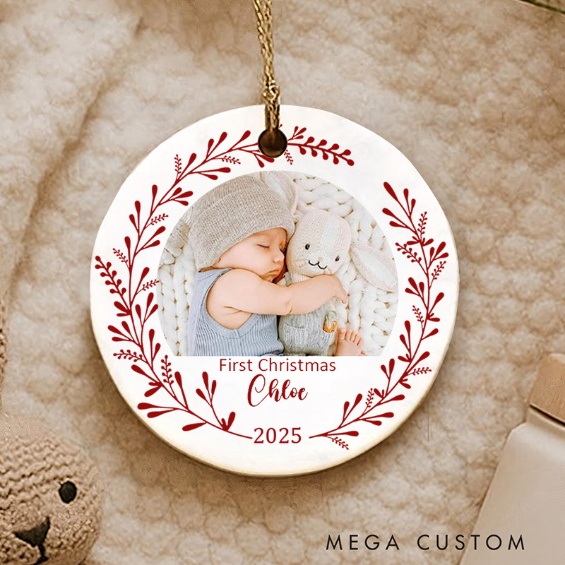 Personalized First Christmas Ornament Highlighting Baby Photo and Holiday Memories Christmas Ornament