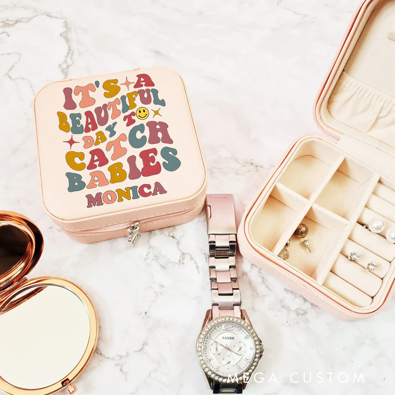 Personalized Jewelry Box for Nurse Custom It's A Beautiful Day to Catch Babies Design Travel Jewelry Box Nurse Appreciation Gift 