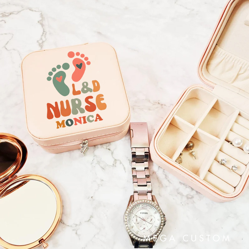 Personalized Jewelry Box for Nurse Custom L&D Nurse Caring for Tiny Feet Design Travel Jewelry Box Nurse Appreciation Gift 