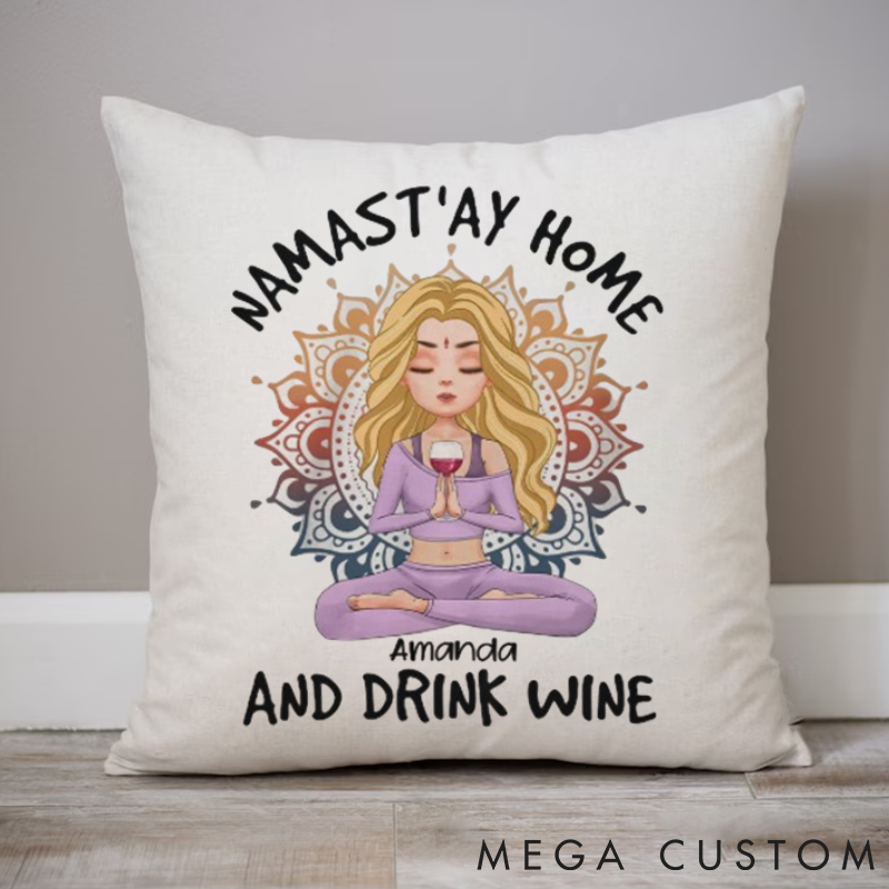Personalized Yoga Pillows with Red Wine Glass Mandala Pattern Pillows Yoga Pillows Gift  Idea for Yoga Lover