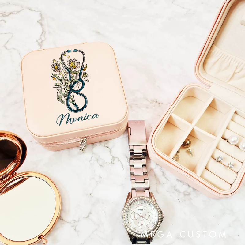 Personalized Jewelry Box for Nurse Custom Stethoscope Blooms The Art of Healing Design Travel Jewelry Box Nurse Appreciation Gift 