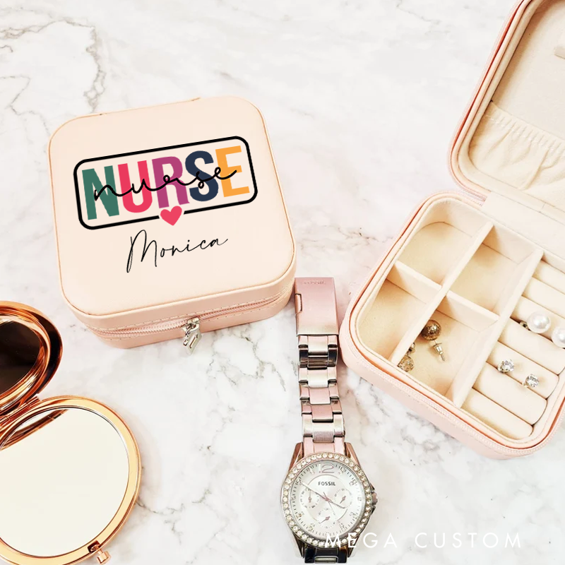 Personalized Jewelry Box for Nurse Custom Colorful Care Nurse with Heart Design Travel Jewelry Box Nurse Appreciation Gift 