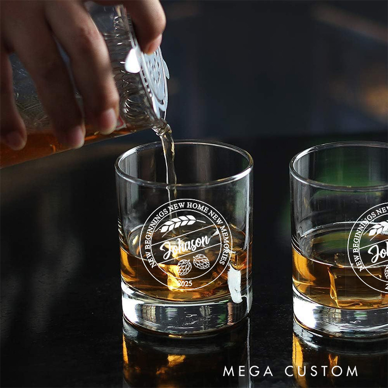 Personalized New Beginning New Home New Memories Whiskey Tumbler with Name Year Engraved Whiskey Glass Housewarming Gift New Home Moving House Gift