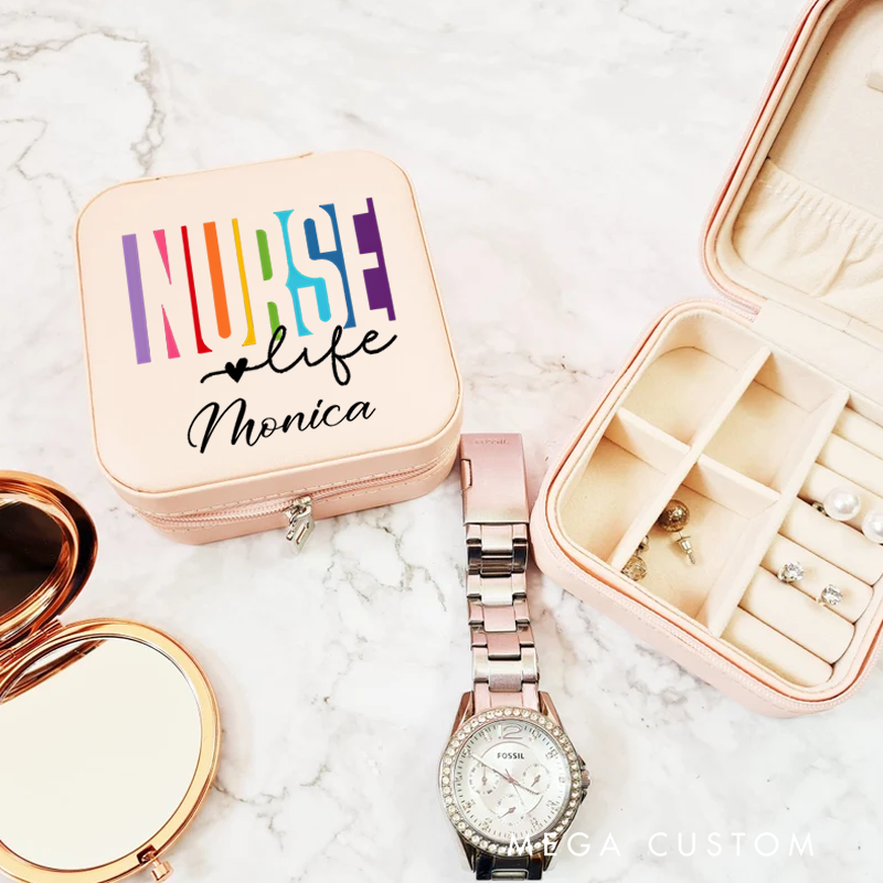 Personalized Jewelry Box for Nurse Custom Rainbow Dedication Nurse Life Design Travel Jewelry Box Nurse Appreciation Gift 